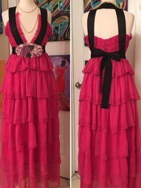 Sleeveless V-Neck Halter Top Tiered Pleated Dress